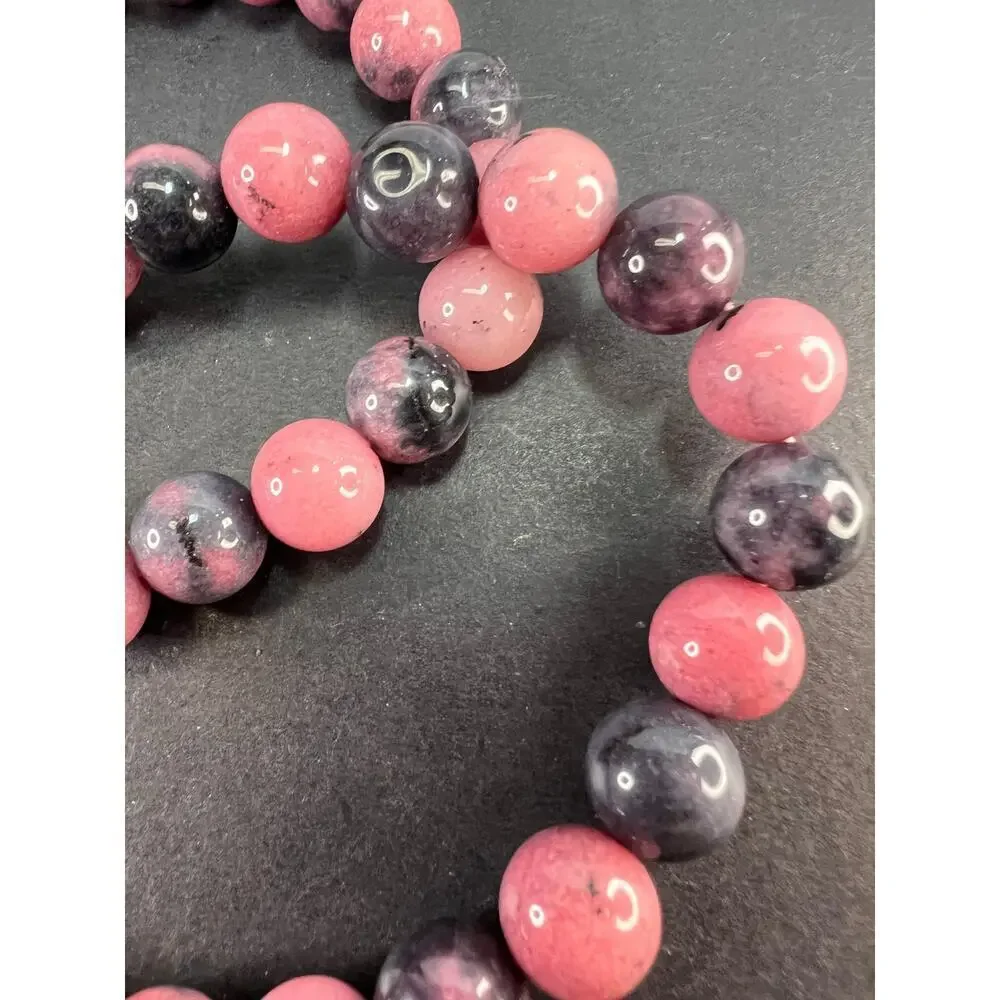 NEW Dead stock Rhodonite beaded necklace with sterling silver clasp